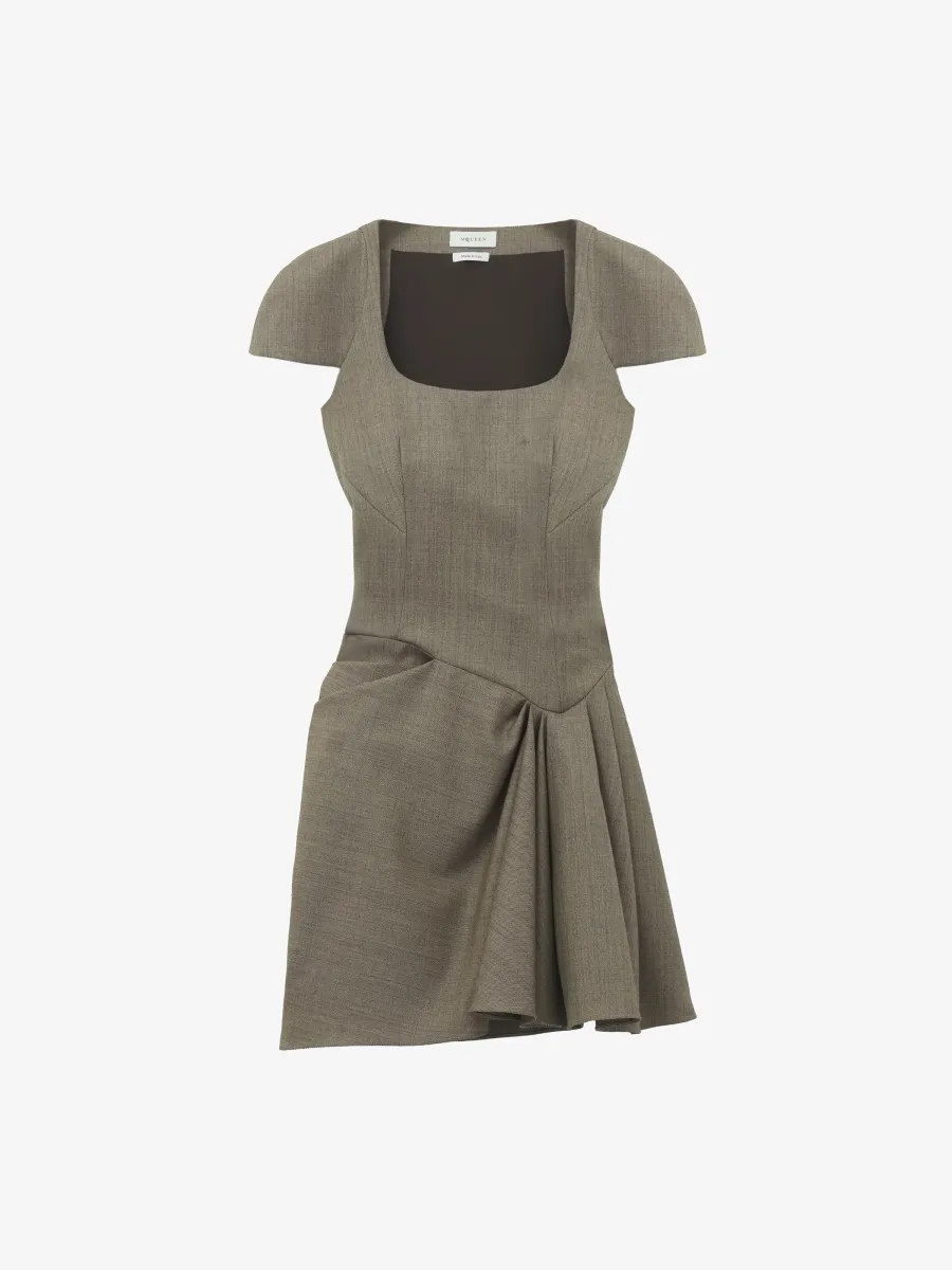 Asymmetric Gathered Mini Dress