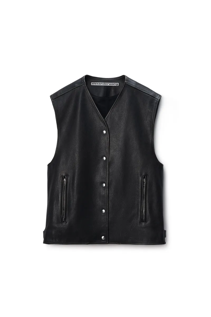 Boxy Moto Vest in Leather
