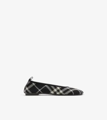 Check Knit Baby Ballerinas in Black/calico beige