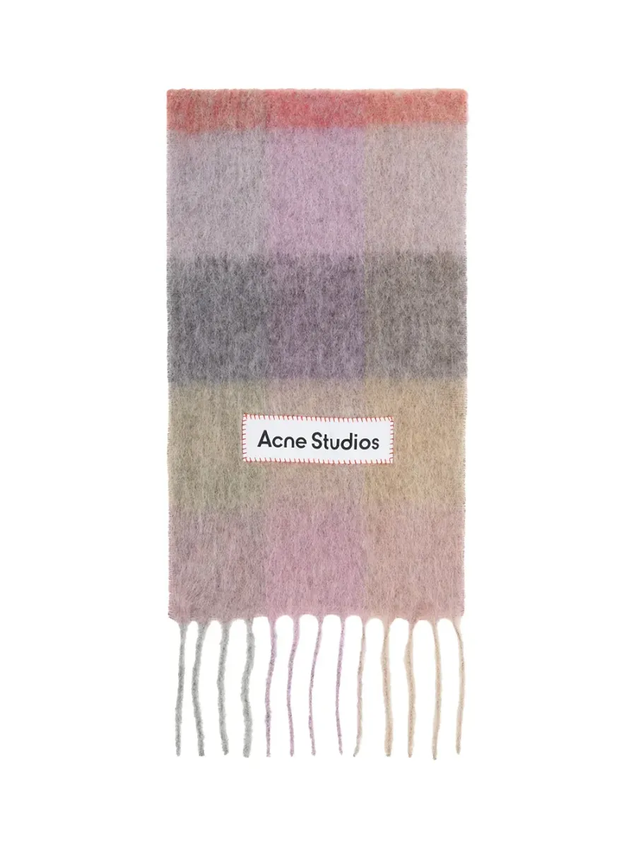 Mohair checked scarf Fuchsia/lilac/pink