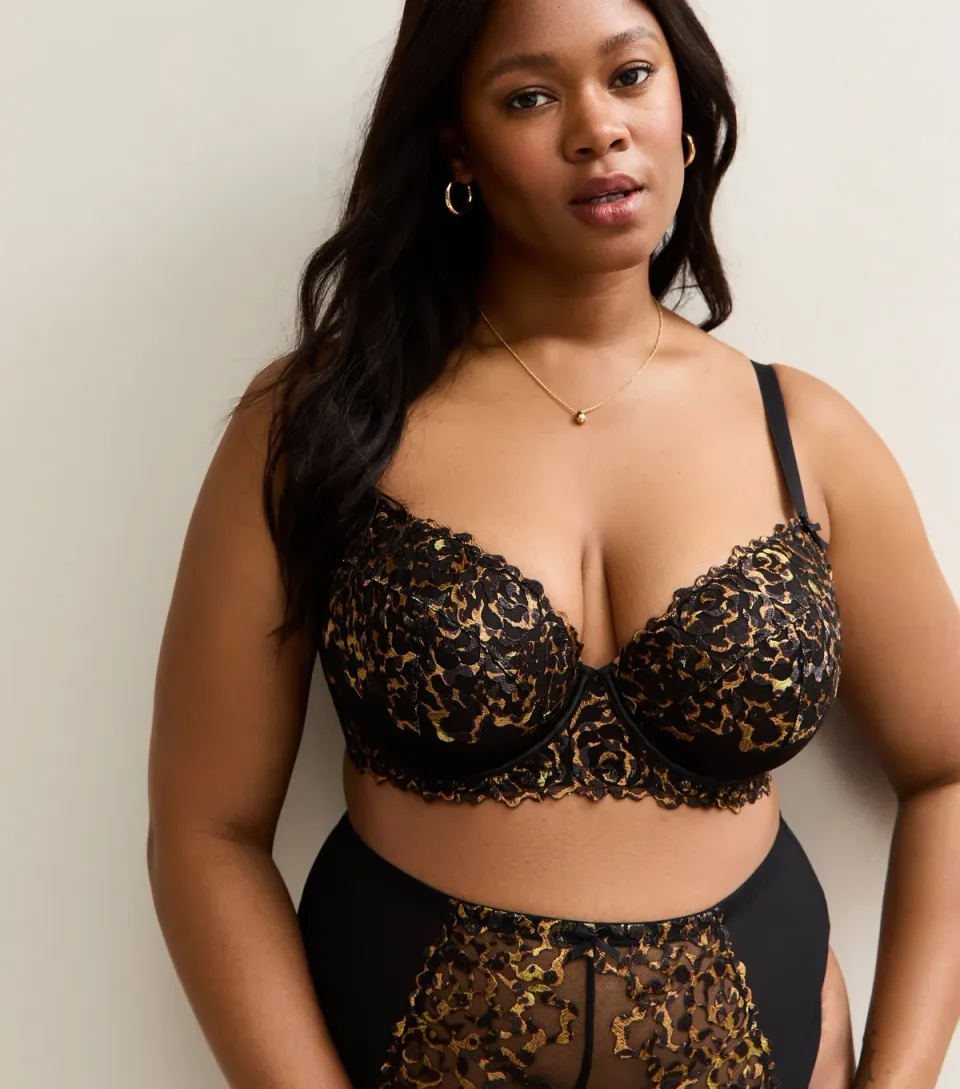 Women's Plus Size Brown Leopard Print Non Padded Bra Curves