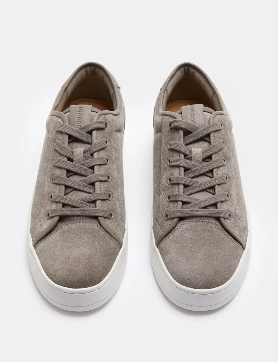 Binding Cupsole Lace Up Leather Trainers Taupe