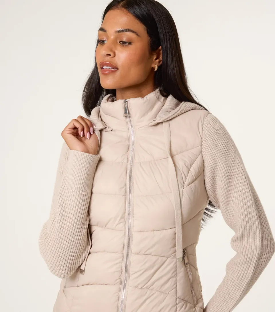 Women's Stone Knitted Sleeve Puffer Jacket