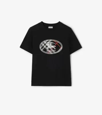 Check Knight Stamp Cotton T-shirt in Black