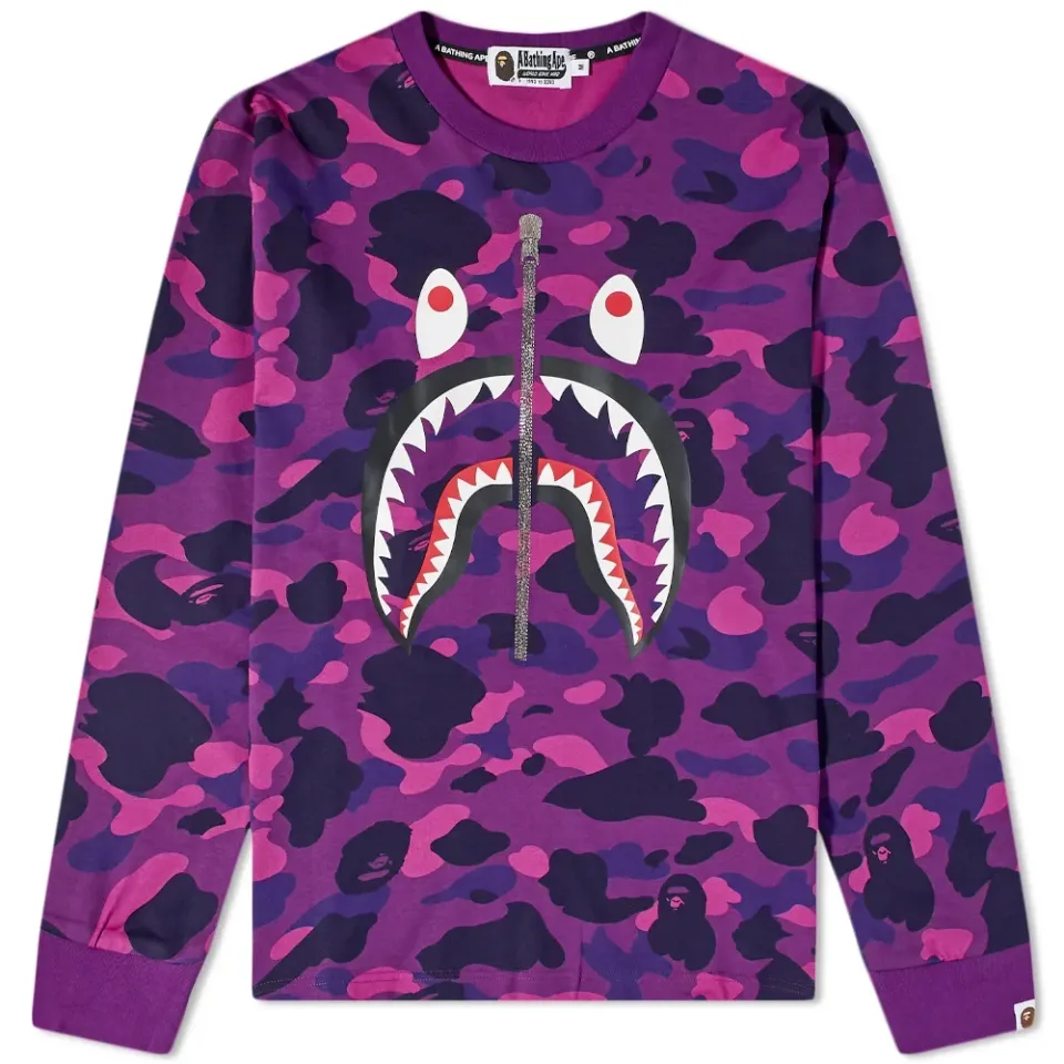 Long Sleeve Color Camo Shark Relaxed Fit Tee