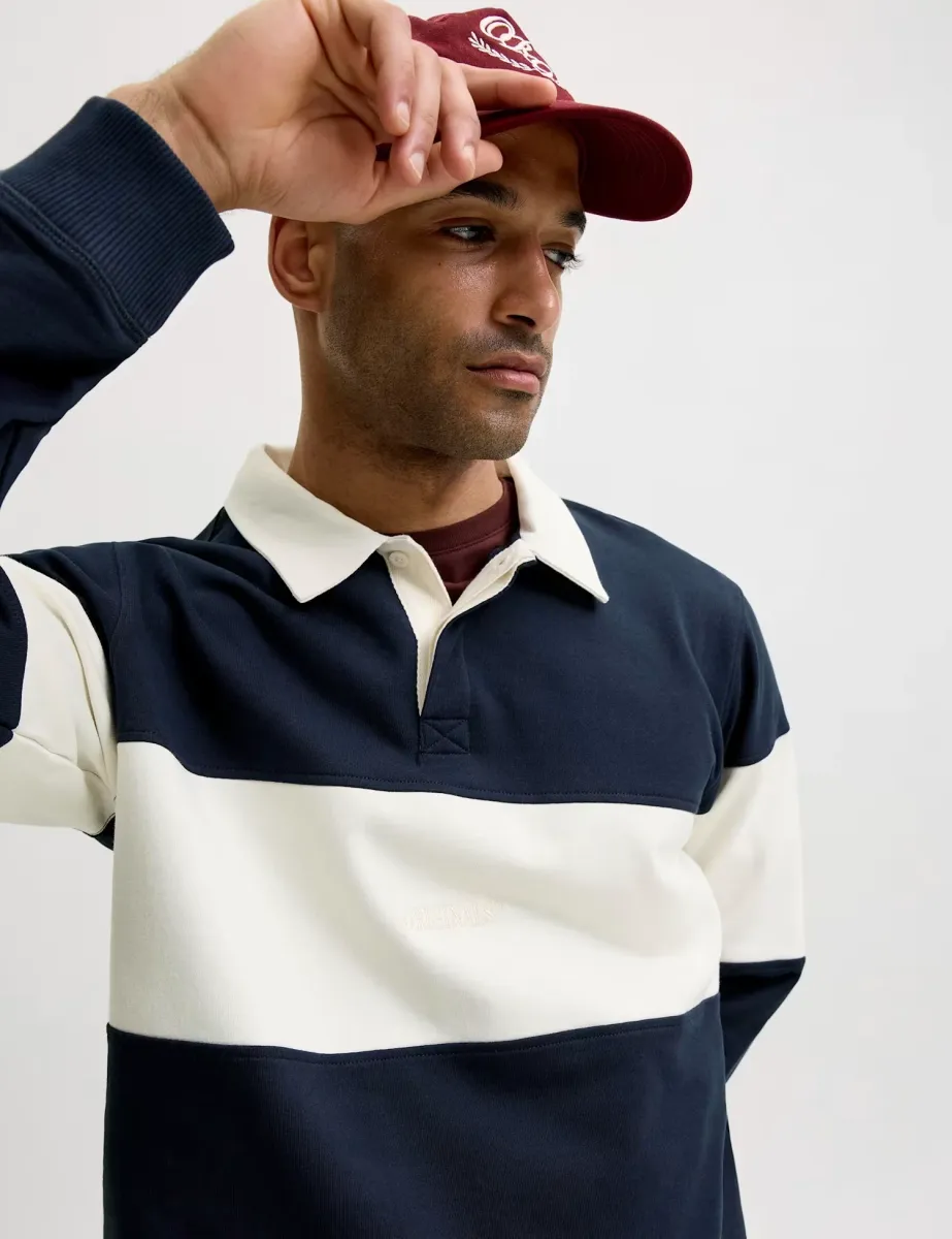 Pure Cotton Striped Rugby Shirt Navy Mix