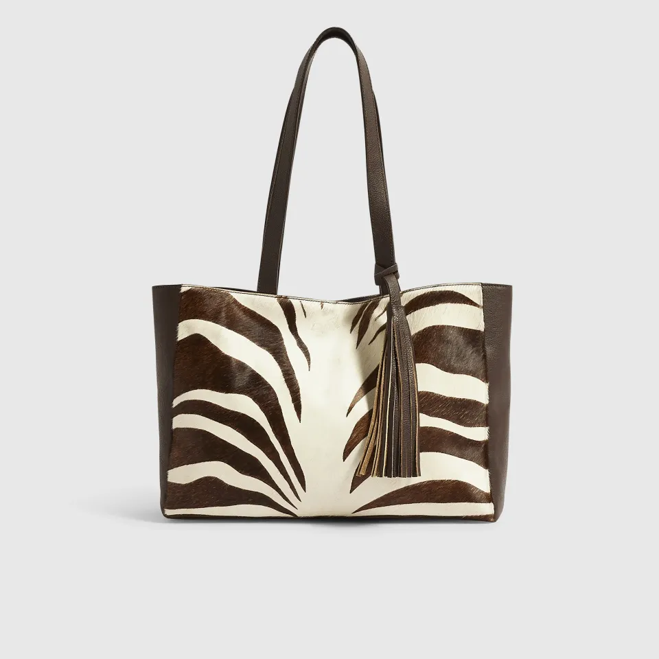 Animal Print Hair On Leather Tote Bag