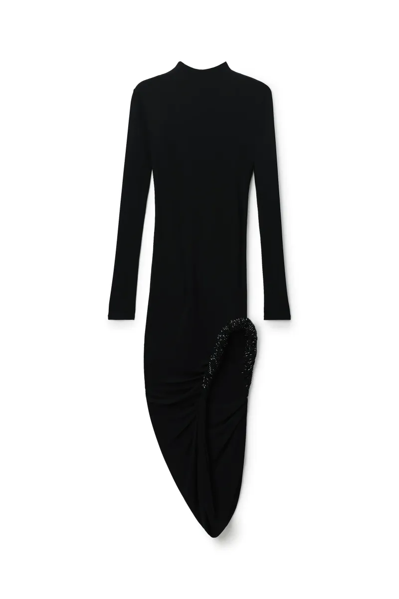 TWISTED DRAPE HEM LONG SLEEVE DRESS