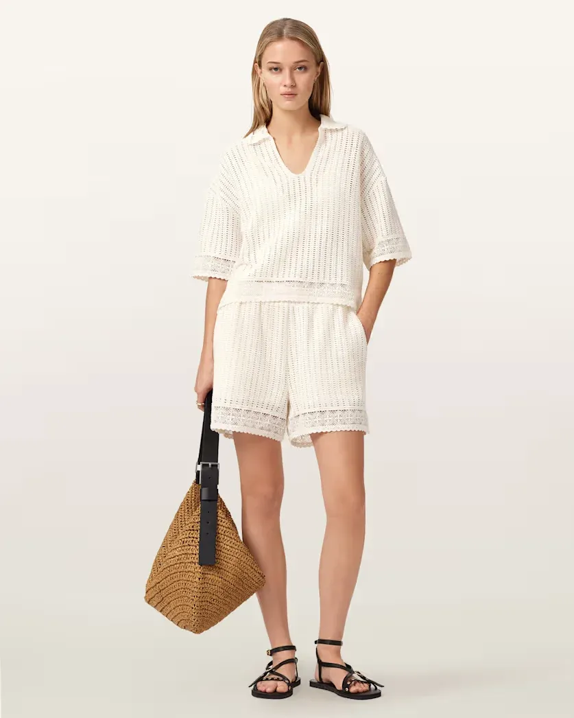 Elma Mid Rise Crochet Cotton Shorts