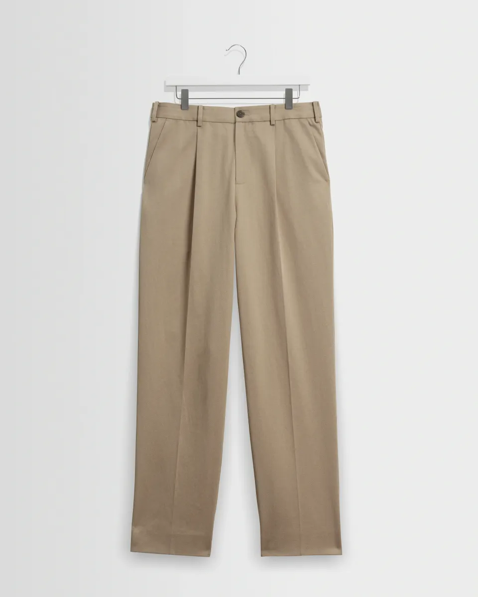 Aubyn - Beige Cotton Tencel Twill Relaxed Fit Trousers