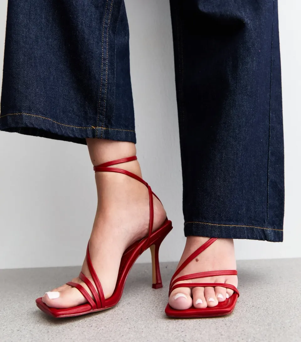 Women's Flossy Dark Red Faux Leather Strappy Sandals
