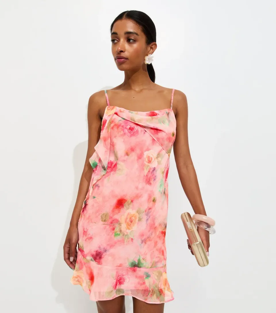 Women's Pink Chiffon Floral Mini Dress