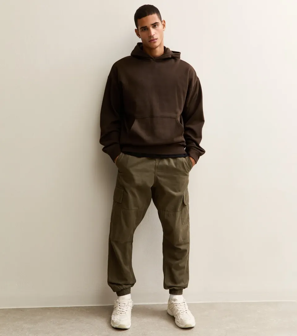 Men's Dark Khaki Relaxed Cuffed Cargo Trousers