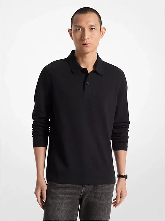 Bubble Knit Long-Sleeve Polo Shirt