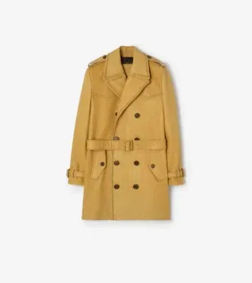 Mid-length Leather Leverton Trench Coat in Mustard yellow