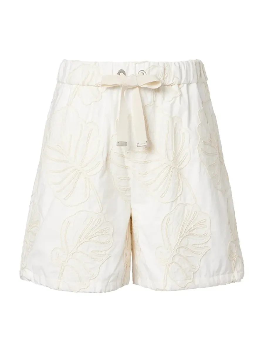 Women Embroidered Cotton Shorts White