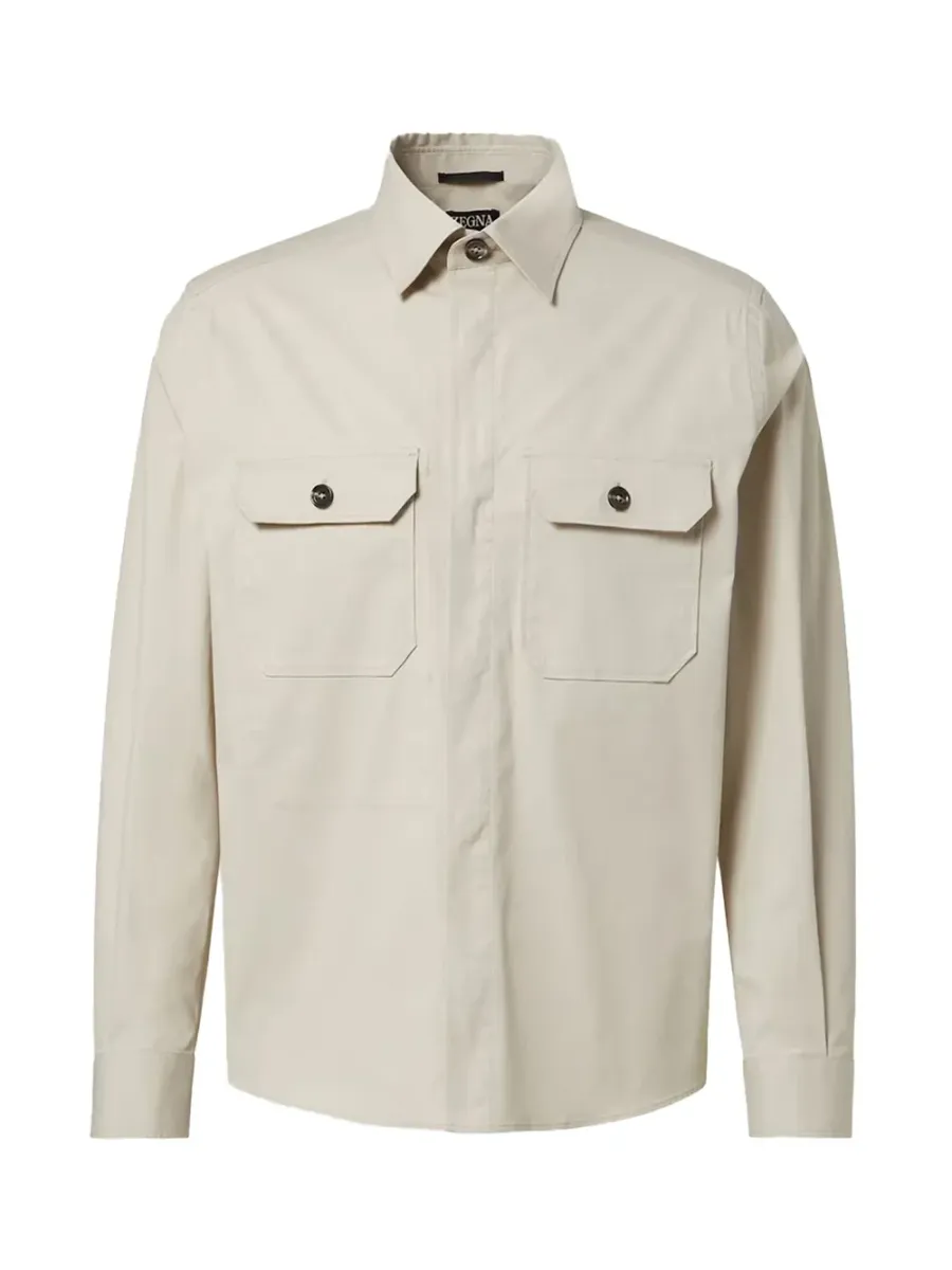 Cotton-Blend Overshirt White Melange