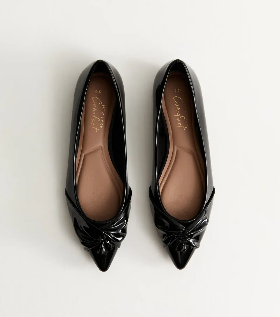 Women's Black Twist Faux Leather Pointed Toe Pumps Vegan