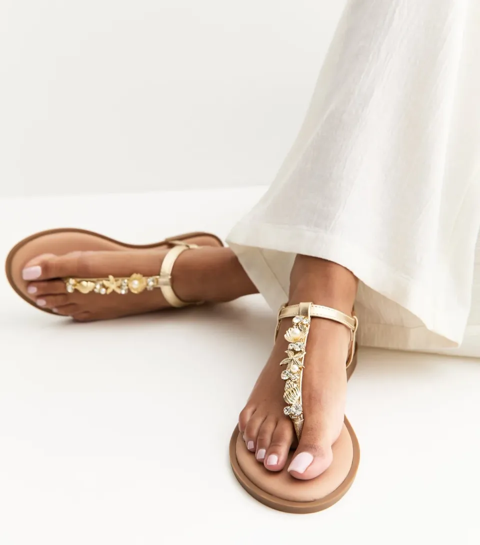 Women's Gold Shell and Starfish Charm Sandals Vegan