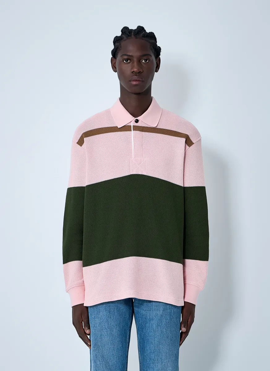 Jumbo Cotton Pique Stripe Polo Shirt
