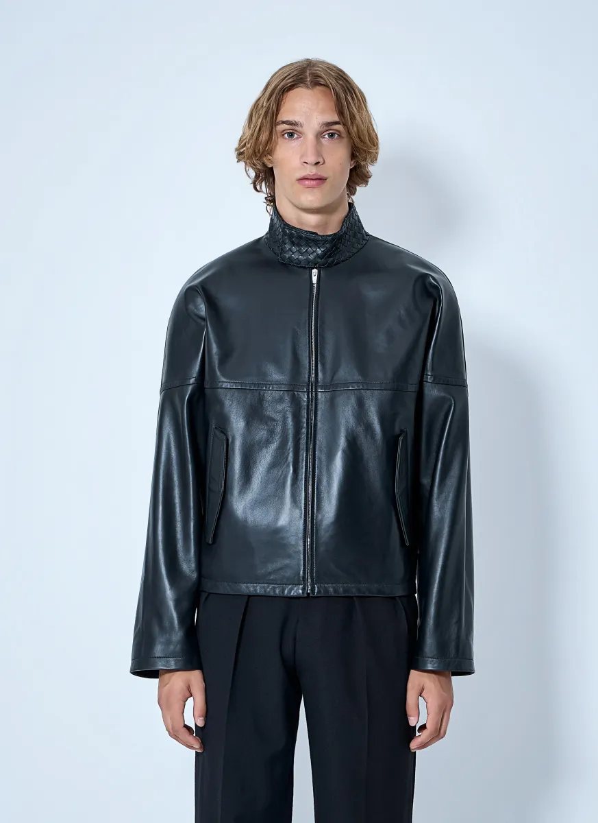 Intrecciato Leather Blouson Jacket