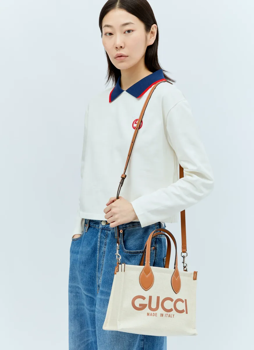 Logo Print Canvas Tote Bag
