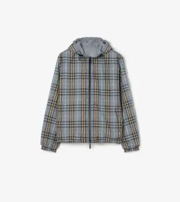 Reversible Check Newport Hooded Jacket in Wave blue - Men, Nylon