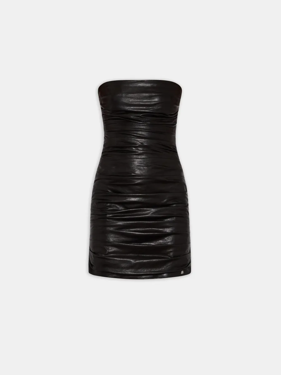 WOMEN - WOMEN'S ROUCHED LEATHER MINI DRESS - Black