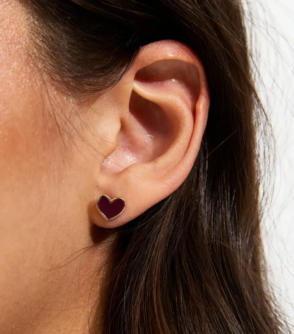 Dark Brown Heart Stud Earrings
