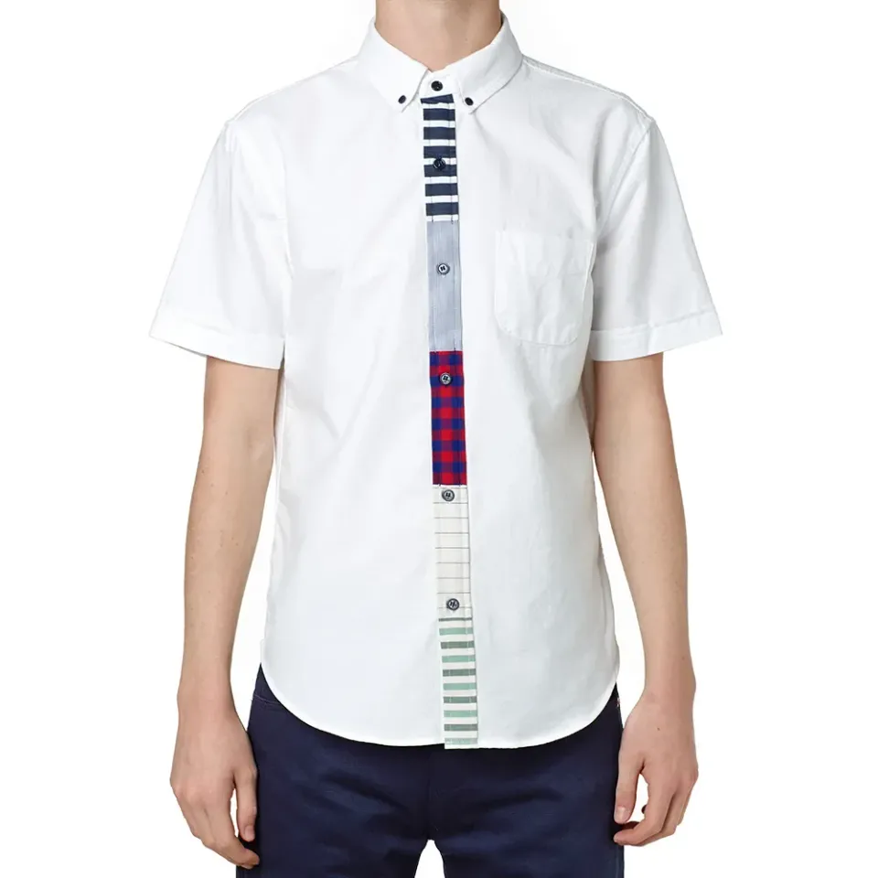 Short Sleeve Cut and Sew Plackett Oxford Shirt