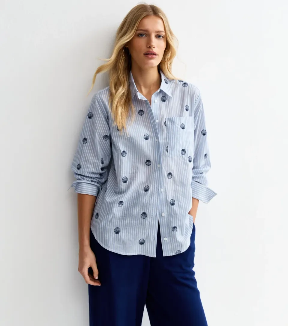 Women's Blue Pinstripe Shell Shirt