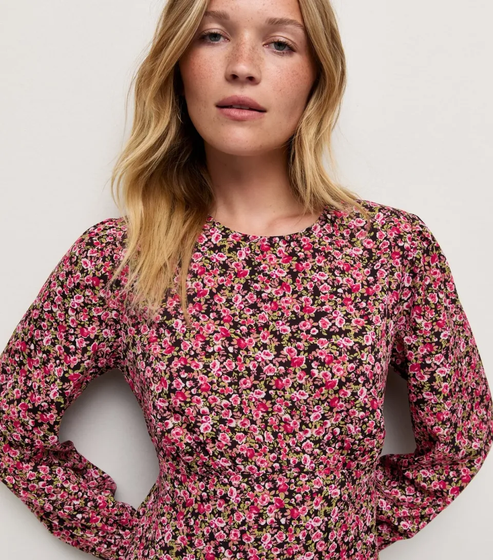 Women's Pink Ditsy Floral Cropped Sleeve Mini Dress