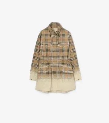 Gradient Check Tropical Gabardine Parka in Taupe beige - Men, Cotton