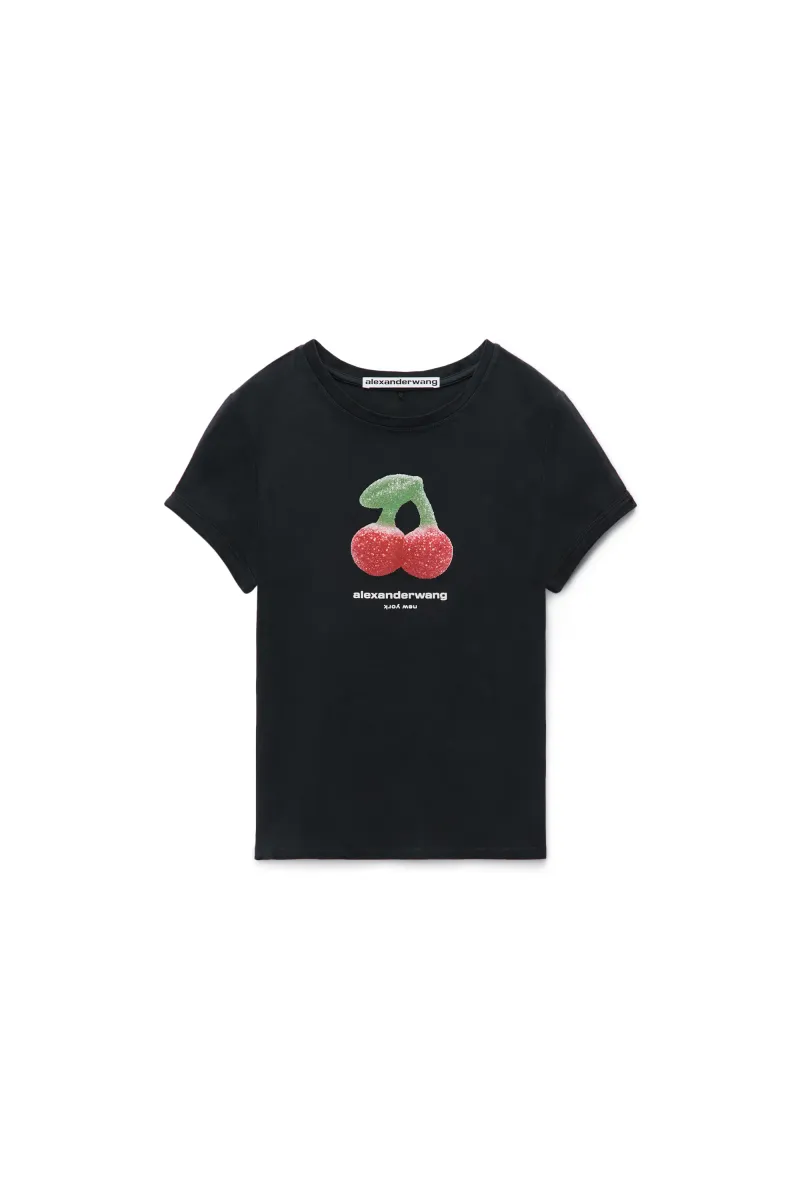 CHERRY GRAPHIC TEE WITH CONTRAST TRIM