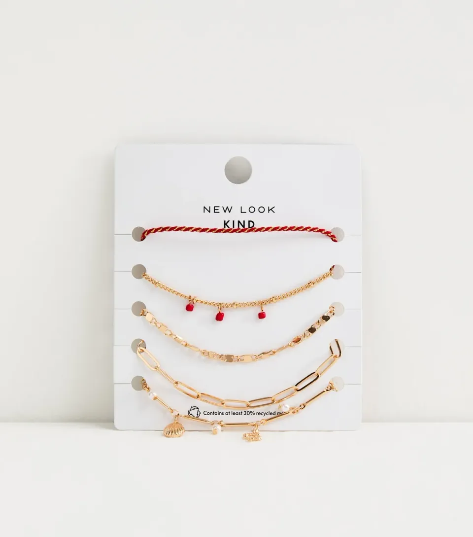 Pack of 5 Gold Tone Charm Bracelets