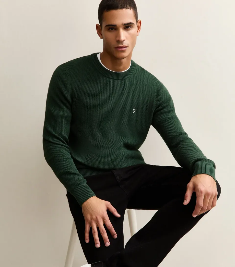 Men's Farah Dark Green Regular Fit Knitted Crew Neck Jumper
