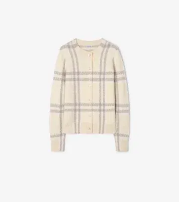 Check Cashmere Cardigan in Ecru beige