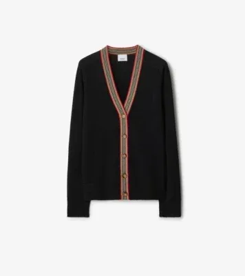 Icon Stripe Trim Wool Cardigan in Black
