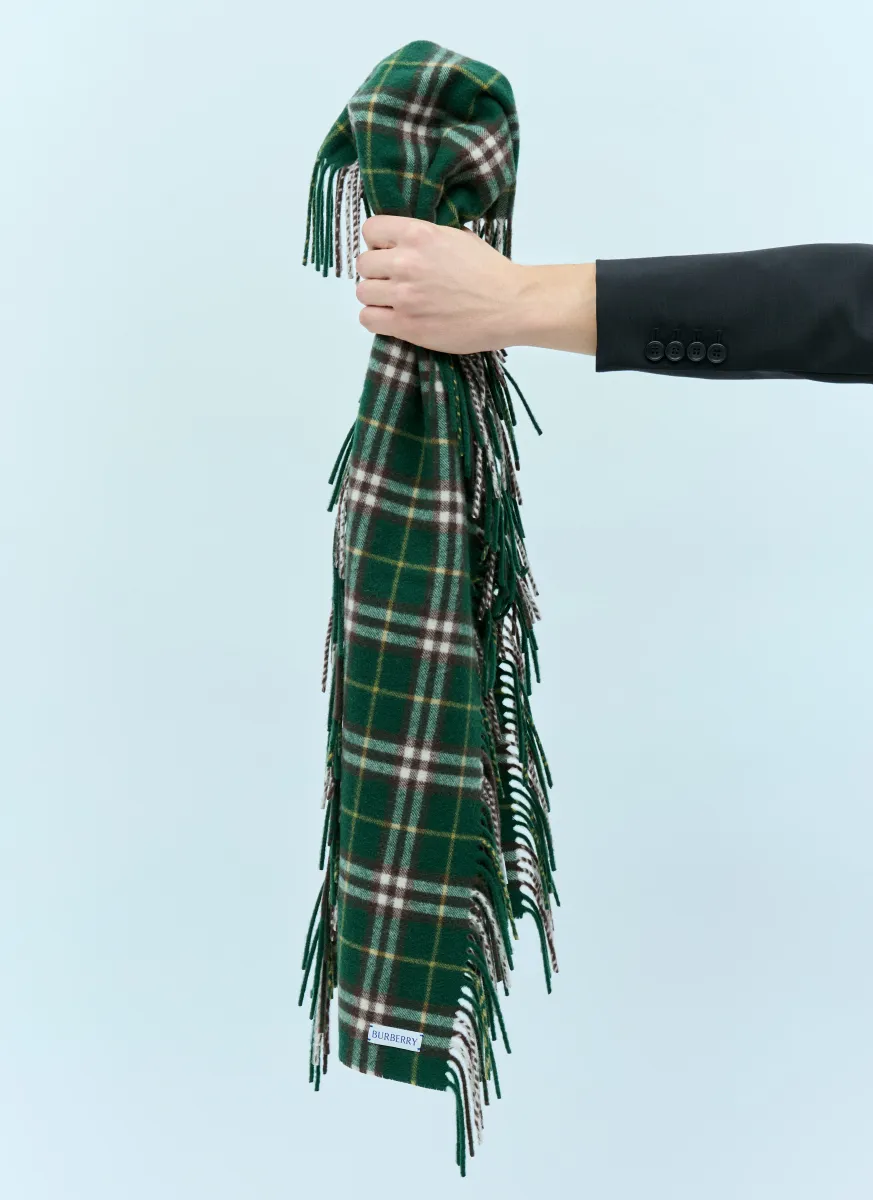 Check Cashmere Fringed Scarf