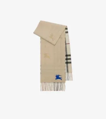 Reversible Knight Check Cashmere Scarf in Stone beige