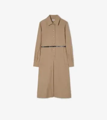 Wool Shirt Dress in Beige