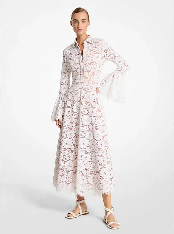 Floral Lace Bracelet-Sleeve Shirtdress