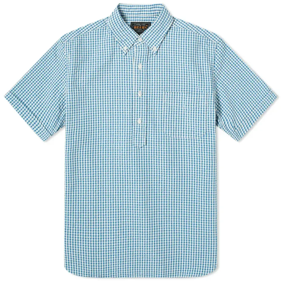 Short Sleeve Popover Indigo Seersucker Shirt