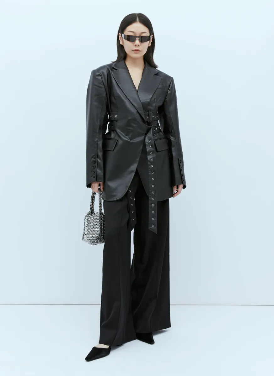 Triple Belt Faux Leather Blazer