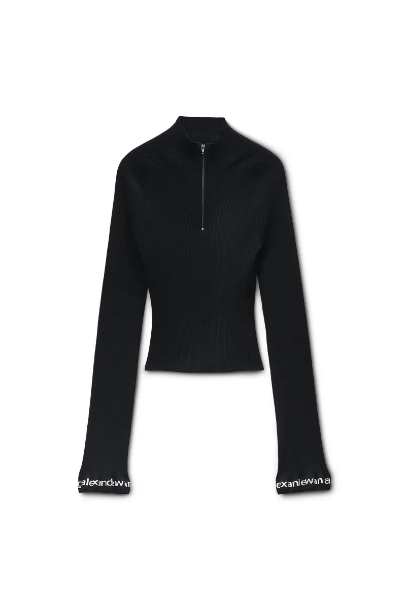 Long-Sleeve Ruffle-Hem Turtleneck