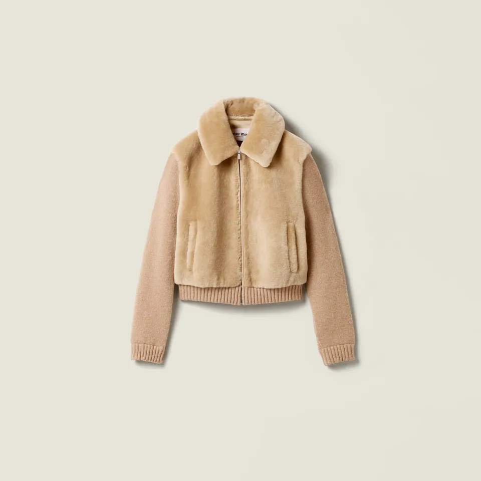 Shearling and knit blouson jacket