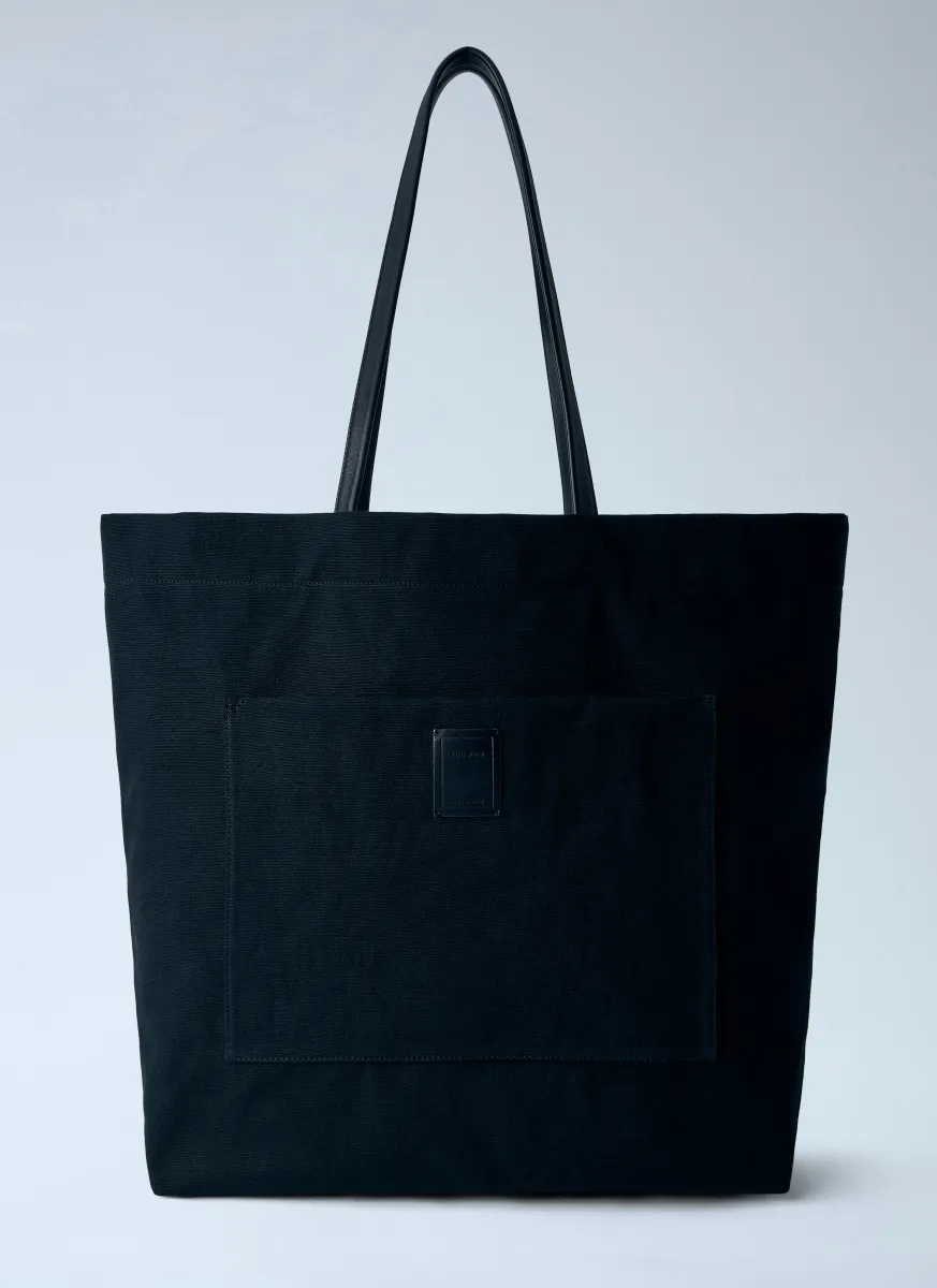 Tori Leather-Trimmed Canvas Tote Bag