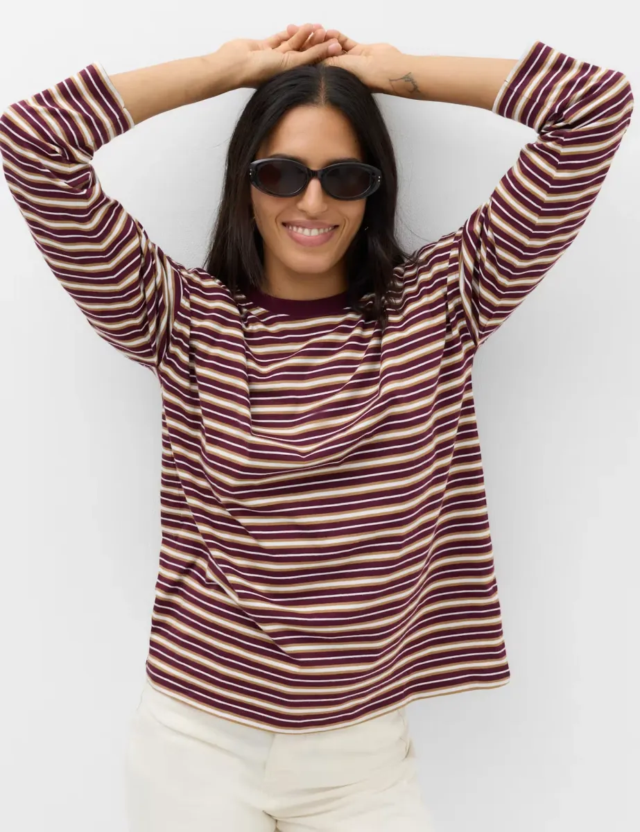Pure Cotton Relaxed Top Burgundy Mix