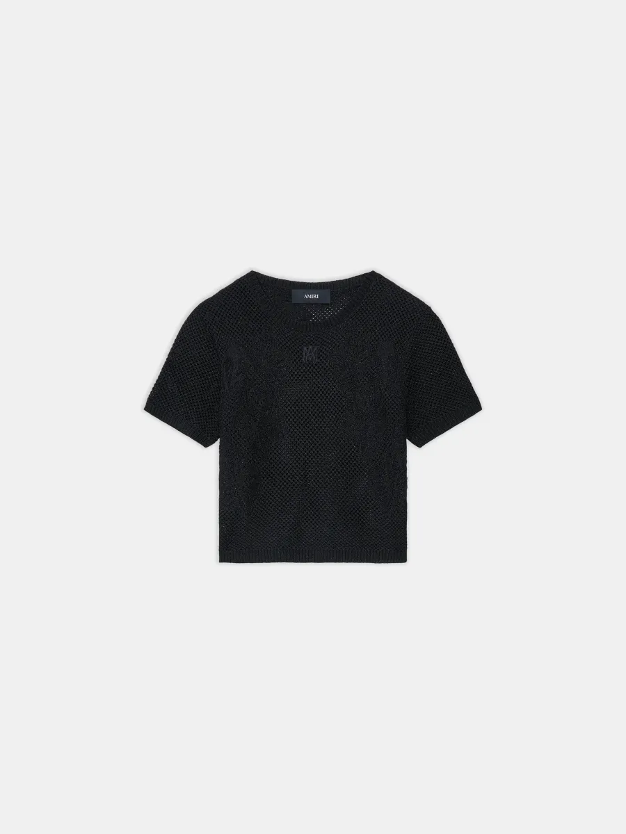 WOMEN - WOMEN'S FLORAL CROCHET TEE - Black