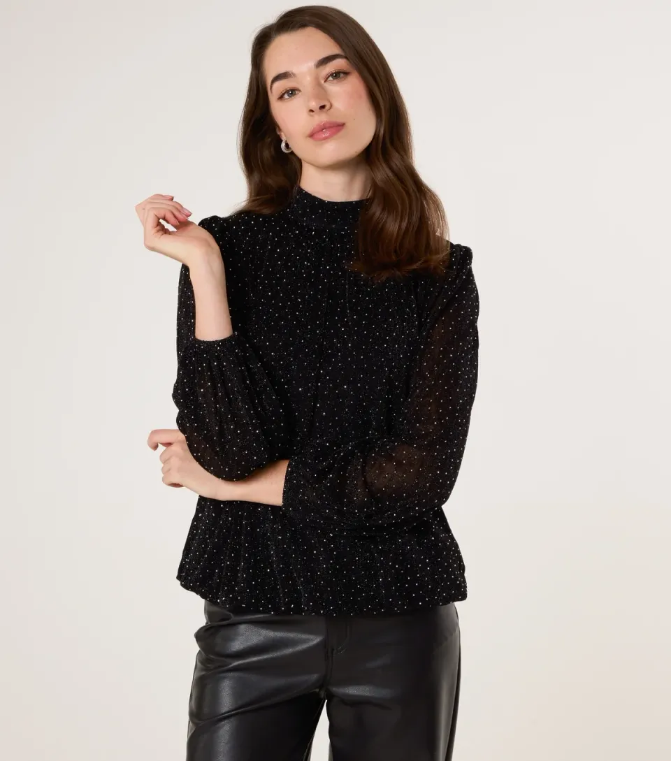 Women's Black Diamante Embellished Top